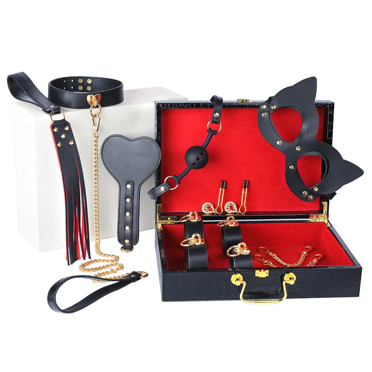 Leather 8 PCS BDSM Bondage Set With Luxury Case – Couples Restraint Kit