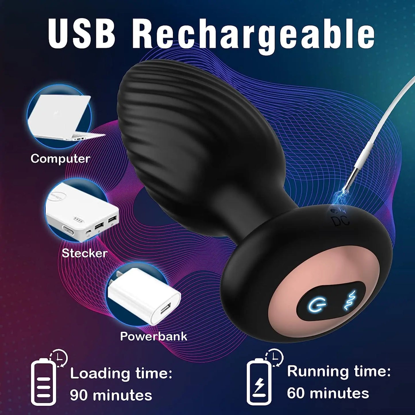 360 Rotation Vibrating Anal Plug 7 Speeds