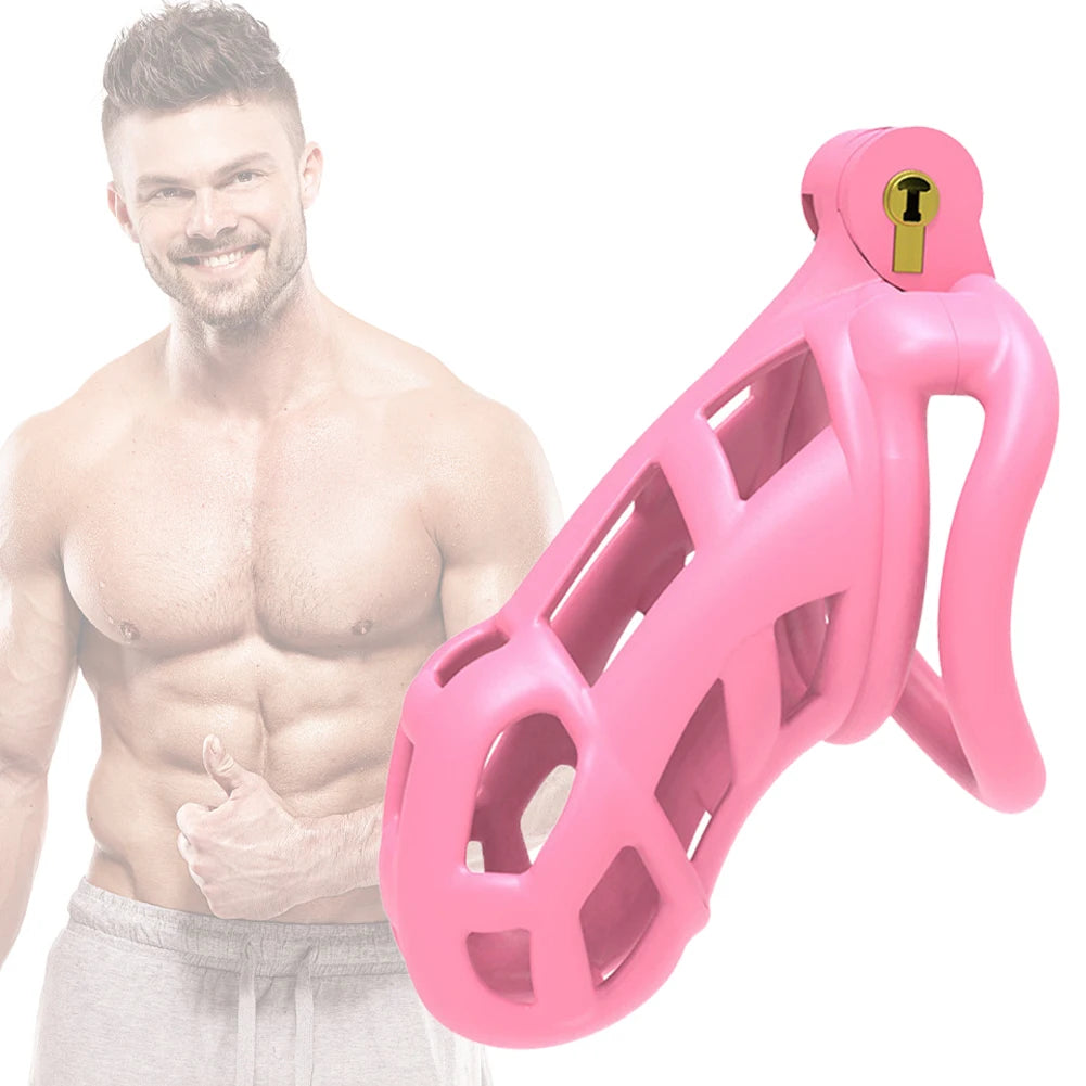 Male Chastity Cage Lock Cock Device (Pink)