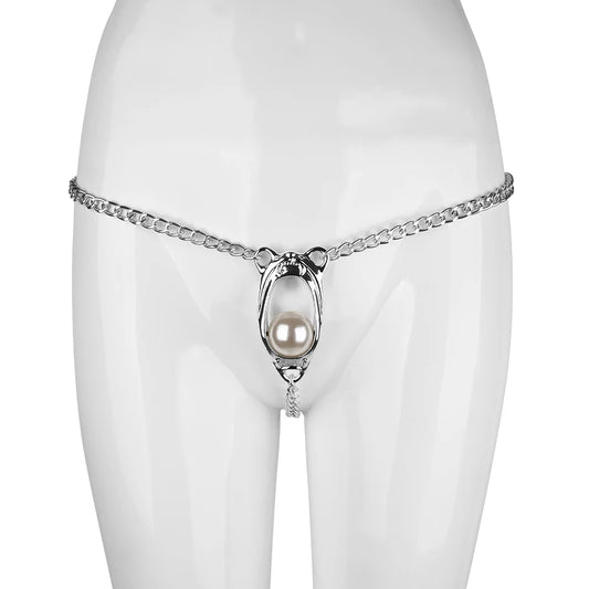 Pearl Metal Female Chastity Belt – Lockable Bondage Lingerie Accessory
