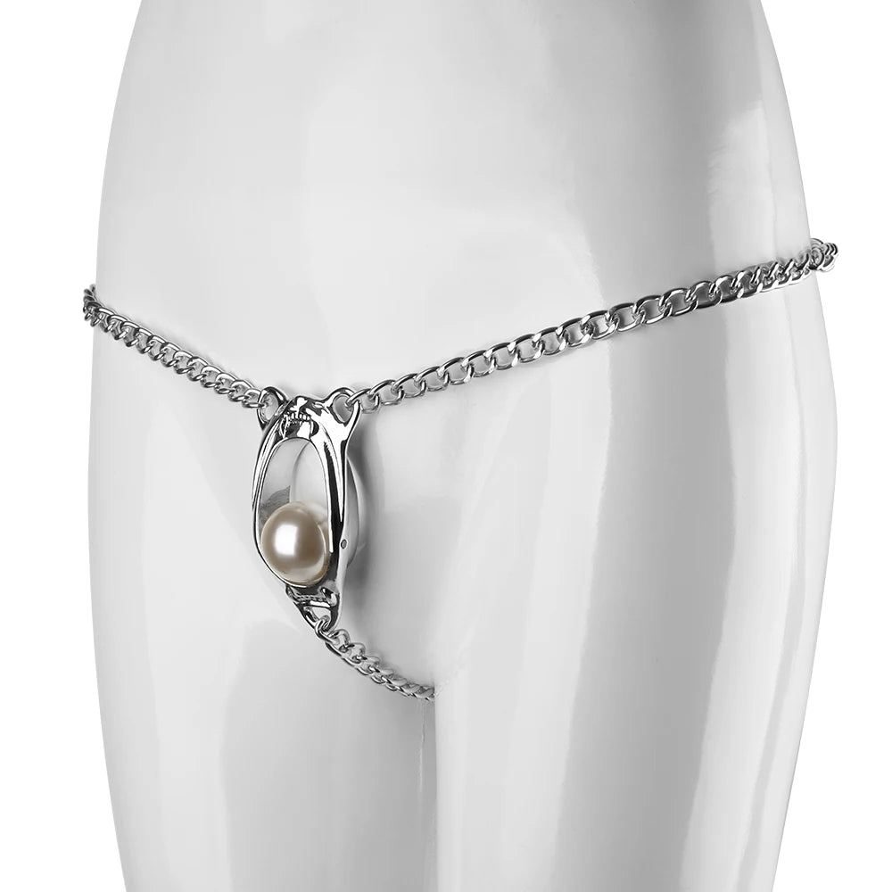 Pearl Metal Female Chastity Belt – Lockable Bondage Lingerie Accessory