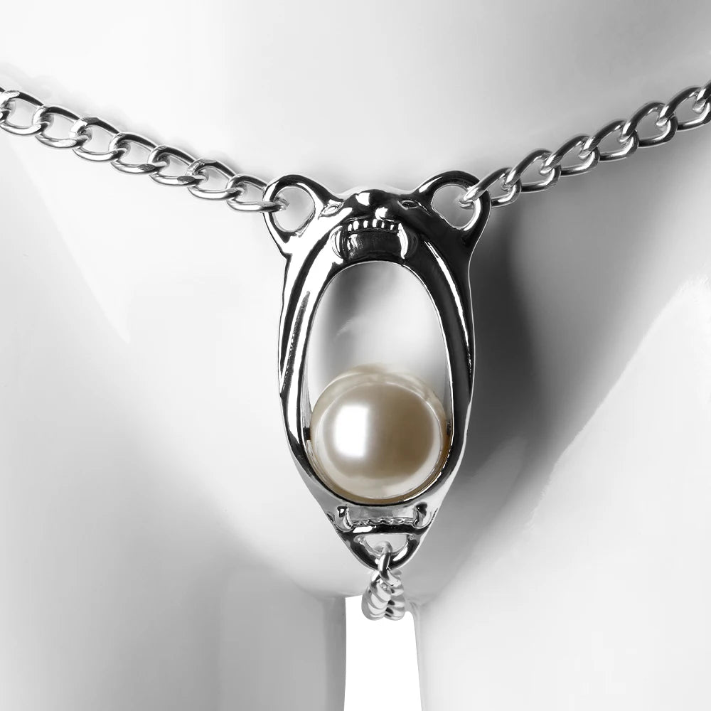 Pearl Metal Female Chastity Belt – Lockable Bondage Lingerie Accessory