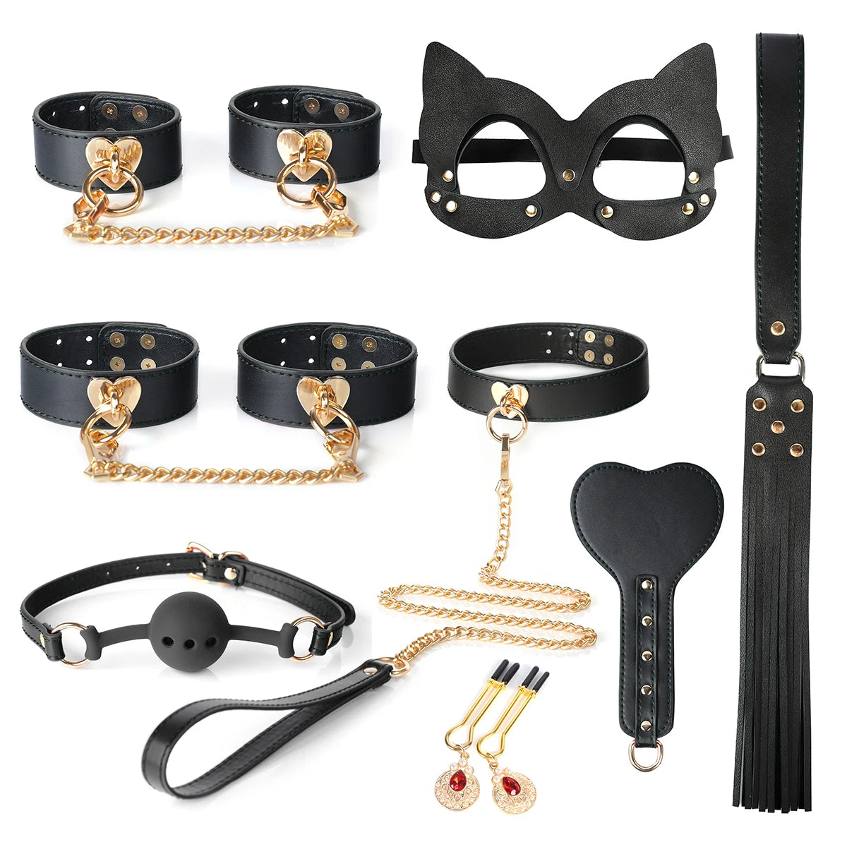Leather 8 PCS BDSM Bondage Set With Luxury Case – Couples Restraint Kit