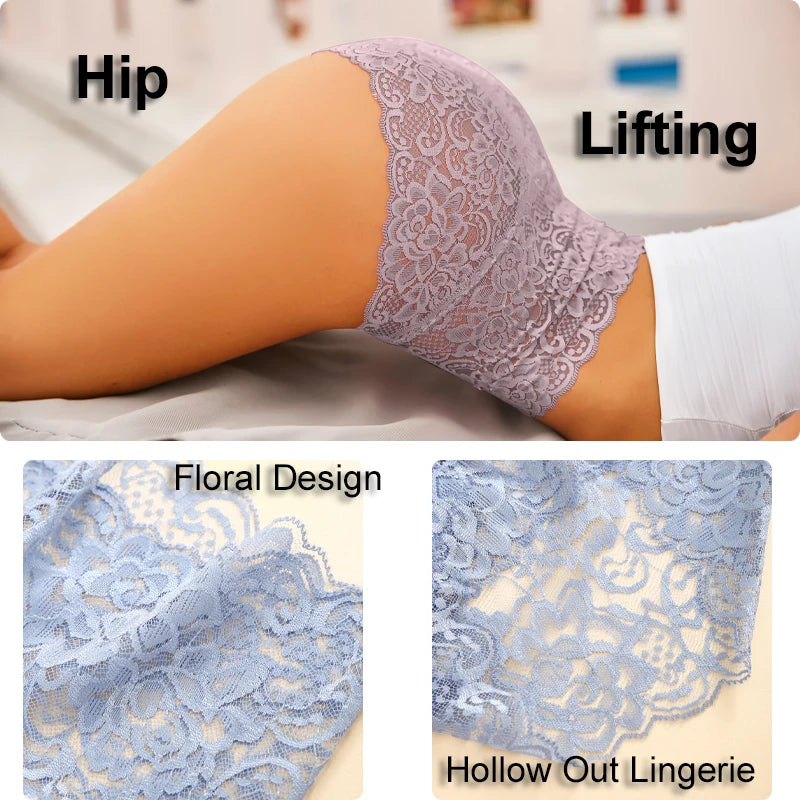 Women High Waist Underpants Lace Floral Briefs