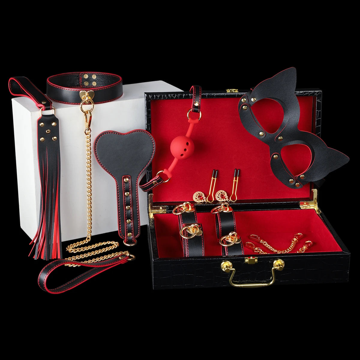 Leather 8 PCS BDSM Bondage Set With Luxury Case – Couples Restraint Kit