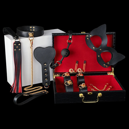 Leather 8 PCS BDSM Bondage Set With Luxury Case – Couples Restraint Kit
