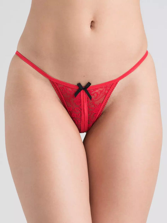 Honey Red Crotchless Lace G-String