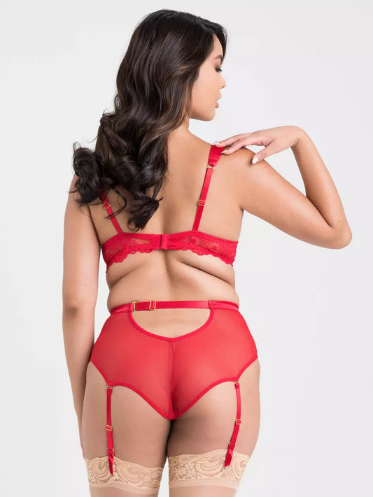 Moonlight Desire Red Satin Crotchless Bra Set